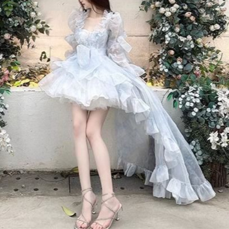 Women Formal Wear For Graduation - Sweet Lolita French Puff Sleeve Lace