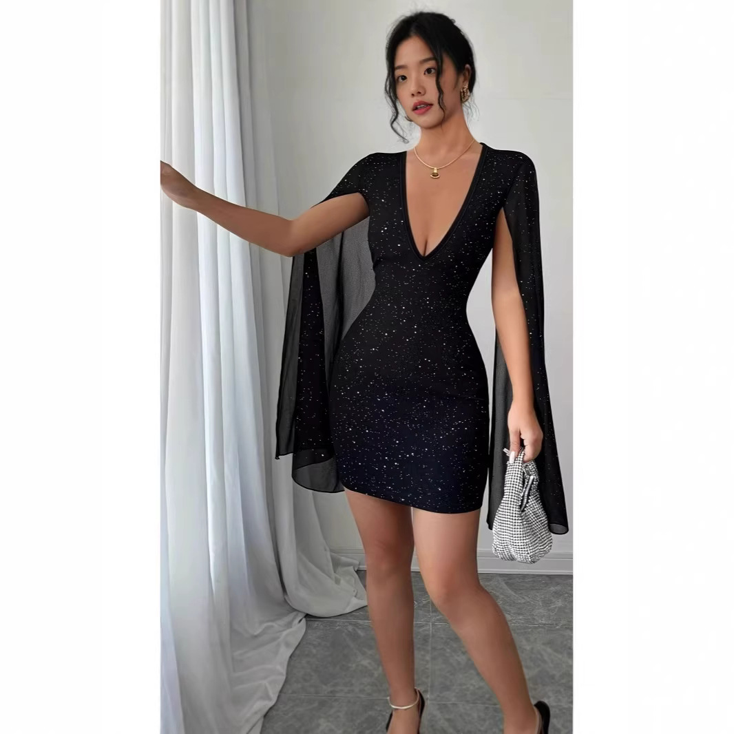 Woman Formal Wear - V Neck Bodycon Midi Dress Elegant