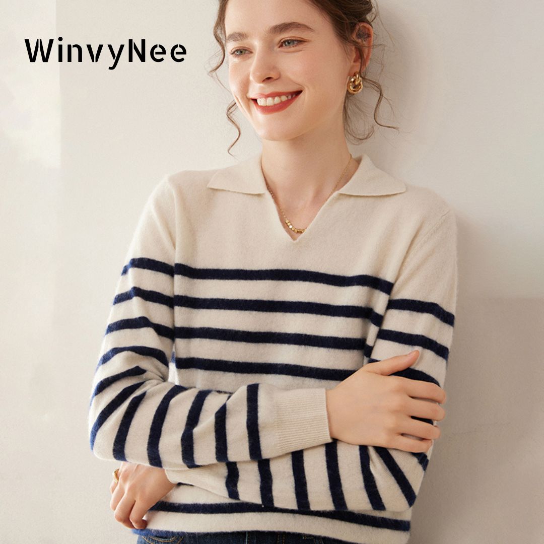 Cashmere Sweater Formal - WinvyNee Women's Cashmere Wool Striped Sweater
