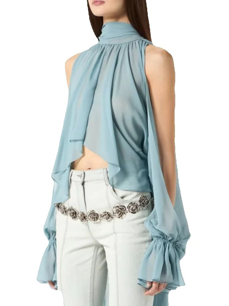 Women'S Formal Wear Blouse - 2025 Summer Women's Vintage Translucent Loose