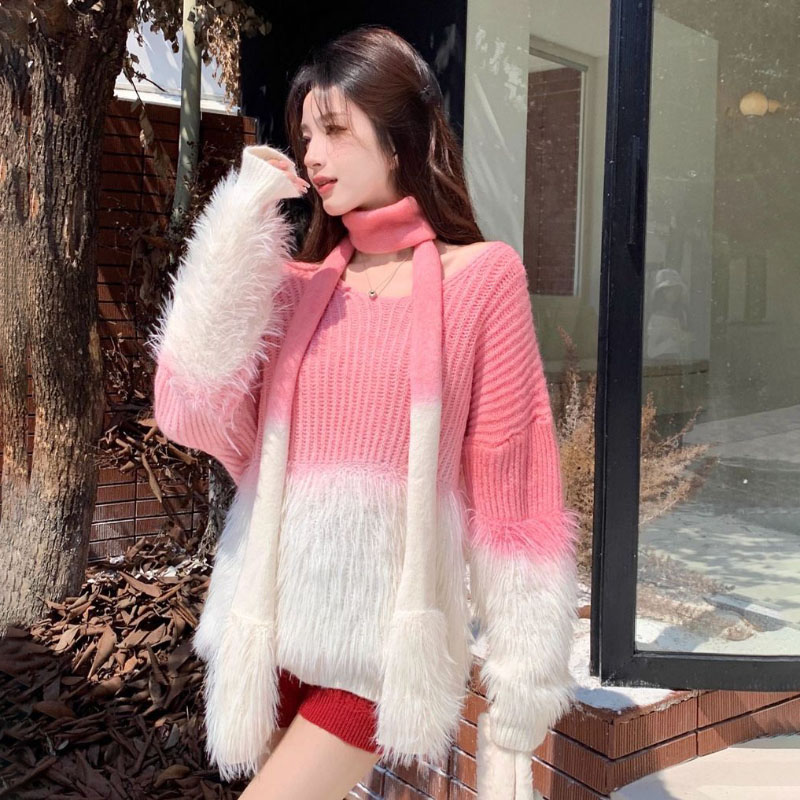 Cashmere Sweater Formal - Women's Gradient V-Neck Sweater Mink Velvet