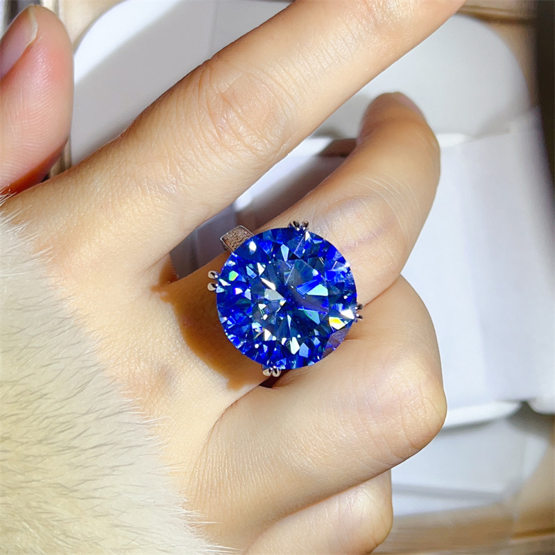 Large Women'S Formal Wear - 925 Silver 20CT Blue Moissanite Ring,