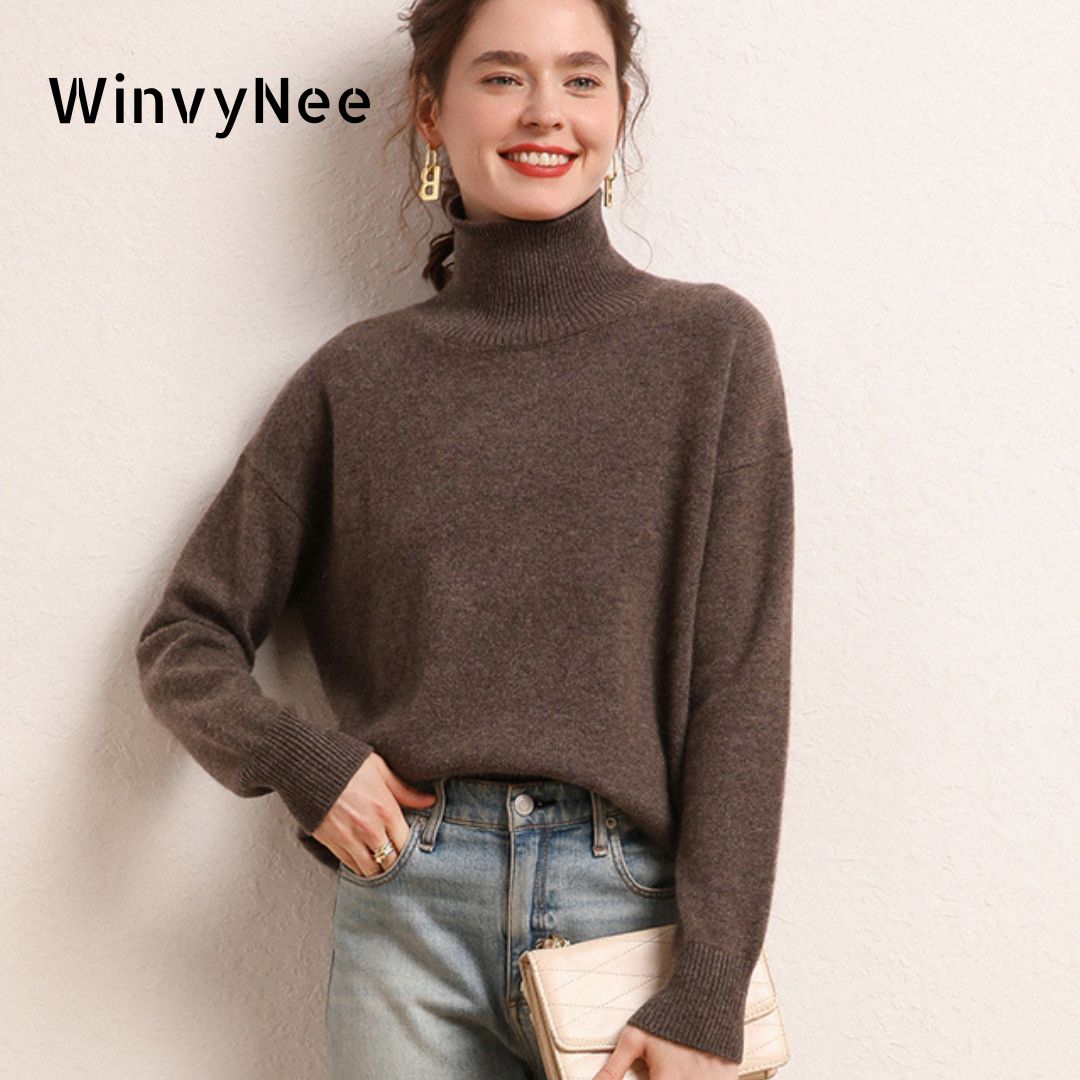 Cashmere Sweater Formal - WinvyNee Women Cashmere Wool Brown Sweaters