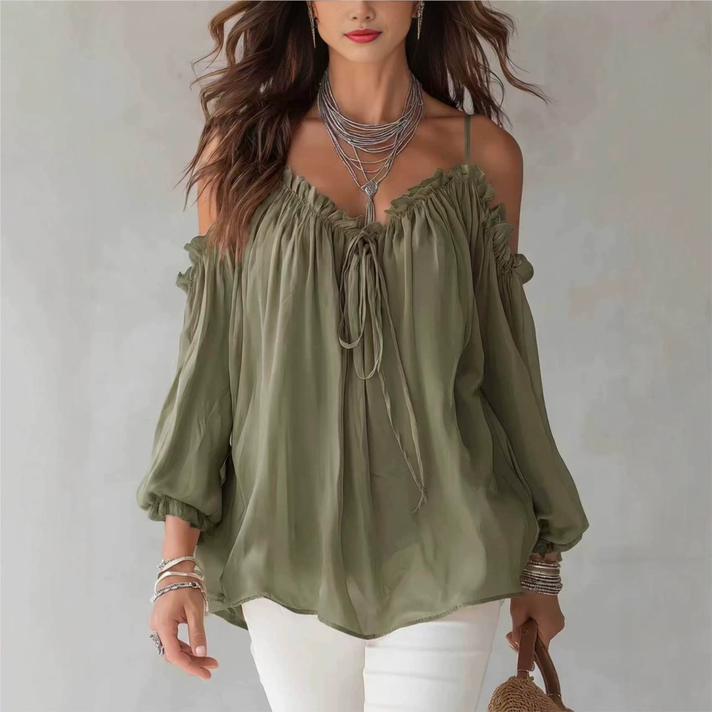 Women'S Formal Wear Blouse - Elegant Off Shoulder Blouse Ruffled V