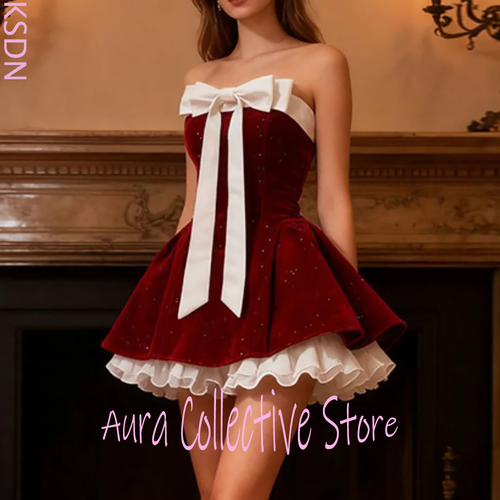 Burgundy Velvet Strapless Wome - Large Women'S Formal Wear 评论和价格