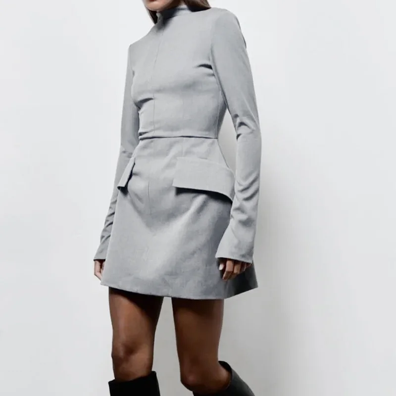 Women Solid Color Slim Fit Dou - Wrap Dress Work 评论和价格