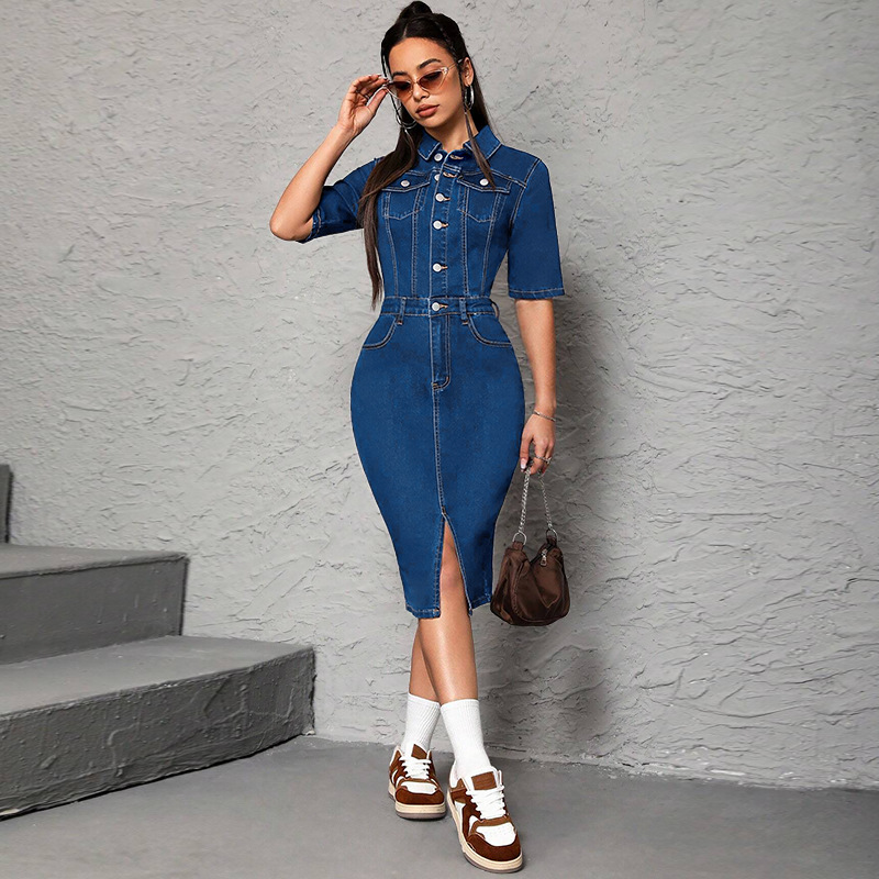 Women Long Dress Turn Down Col - Wrap Dress Work 评论和价格