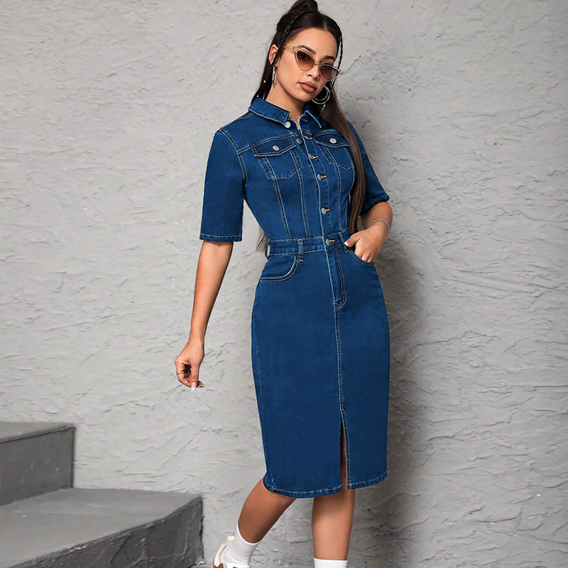 Women Long Dress Turn Down Col - Wrap Dress Work 评论和价格
