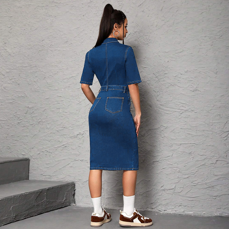 Women Long Dress Turn Down Col - Wrap Dress Work 评论和价格
