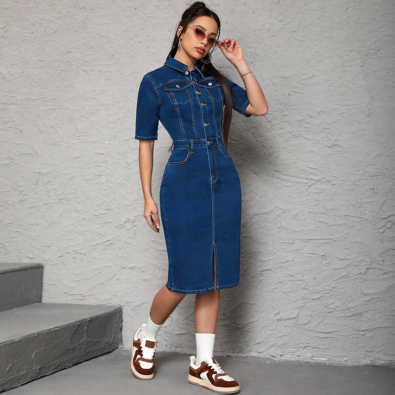 Women Long Dress Turn Down Col - Wrap Dress Work 评论和价格
