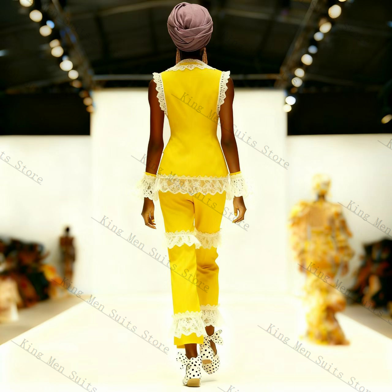 Yellow White Lace Women Suit S - Yellow Formal Wear Women 评论和价格