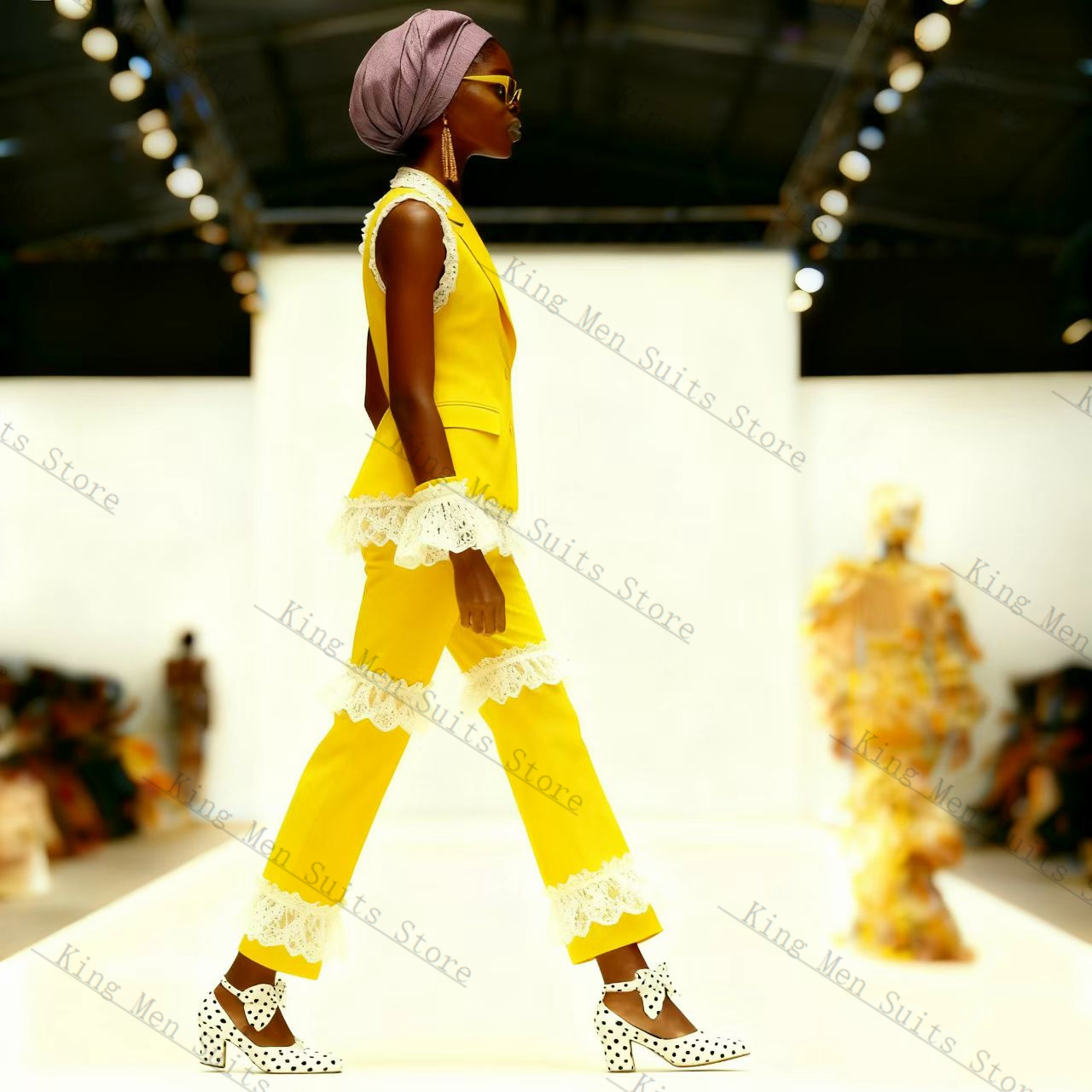 Yellow White Lace Women Suit S - Yellow Formal Wear Women 评论和价格