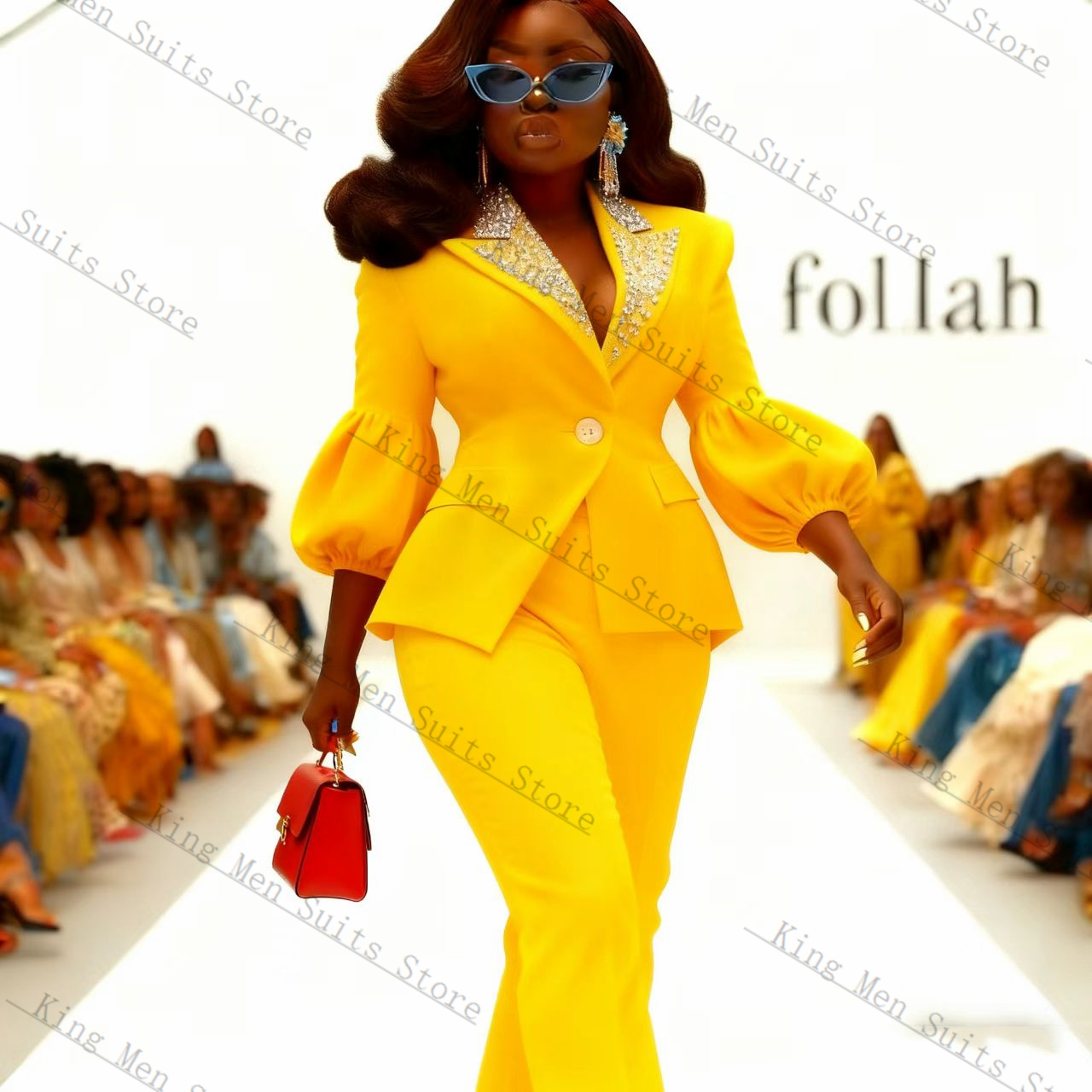 Crystals Yellow Women Suit Set - Yellow Formal Wear Women 评论和价格