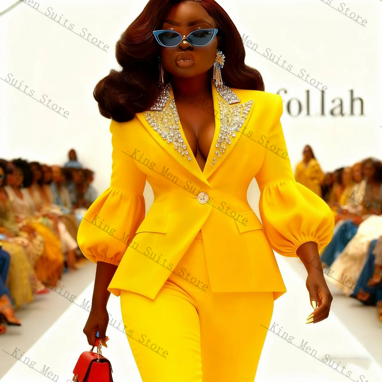 Crystals Yellow Women Suit Set - Yellow Formal Wear Women 评论和价格