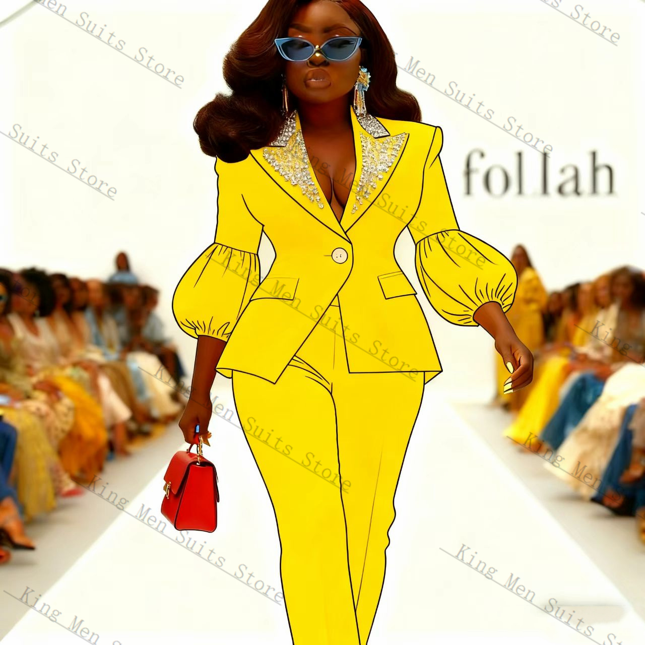 Crystals Yellow Women Suit Set - Yellow Formal Wear Women 评论和价格