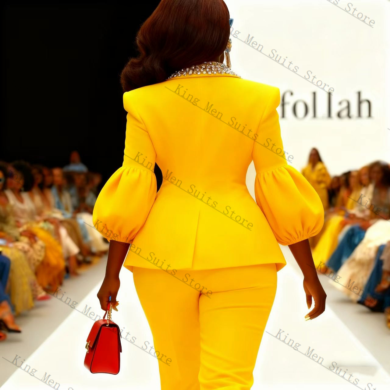 Crystals Yellow Women Suit Set - Yellow Formal Wear Women 评论和价格