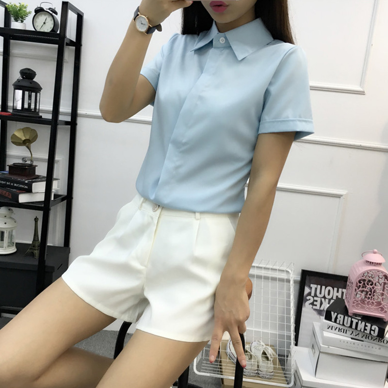 White Loose Short Sleeve Shirt - Women Formal Wear Korean 评论和价格