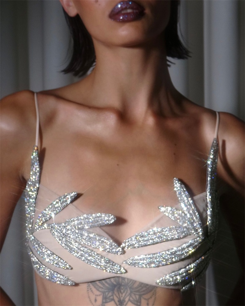 Luxury Crystals Women Top Bra  - Yellow Formal Wear Women 评论和价格