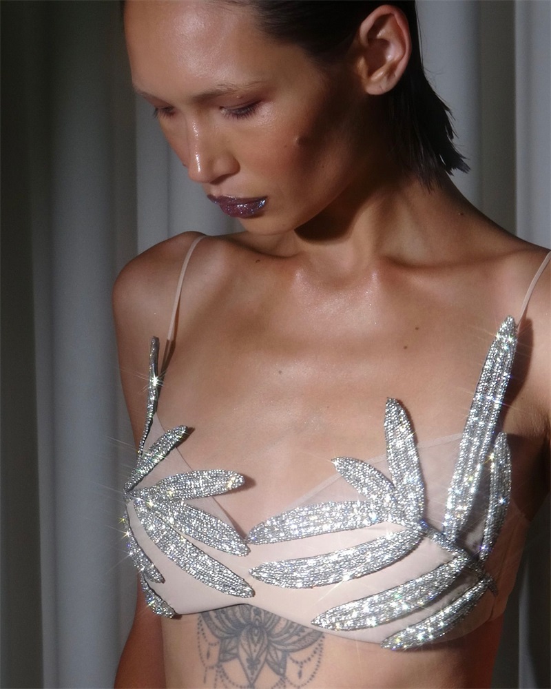 Luxury Crystals Women Top Bra  - Yellow Formal Wear Women 评论和价格