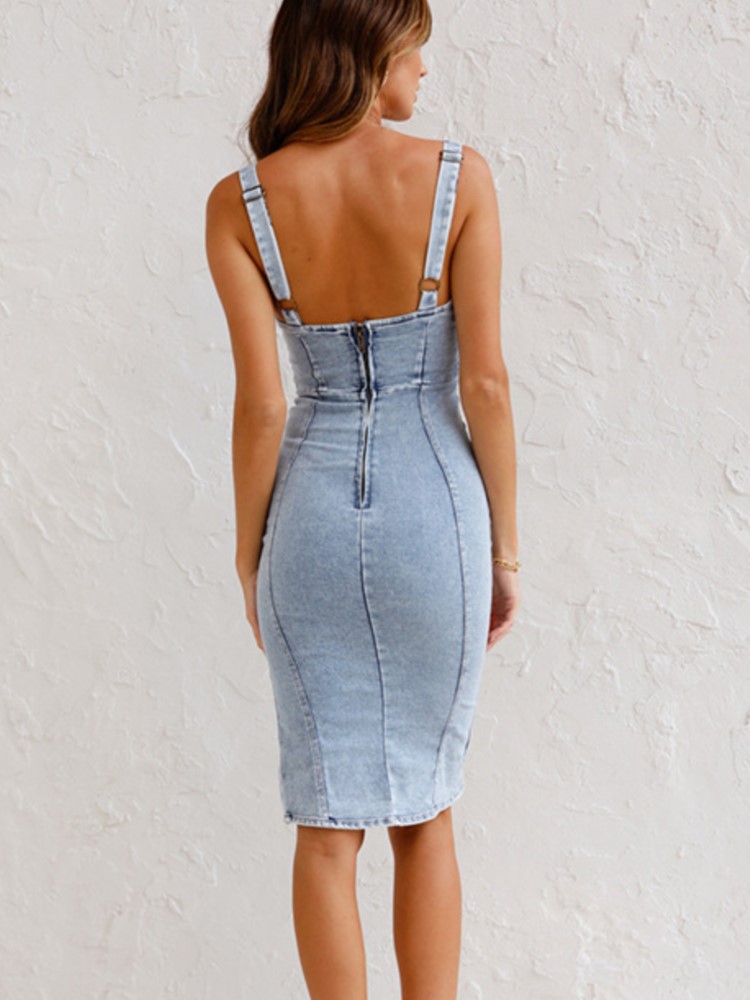 Summer New U Neck Halter Denim - Wrap Dress Work 评论和价格