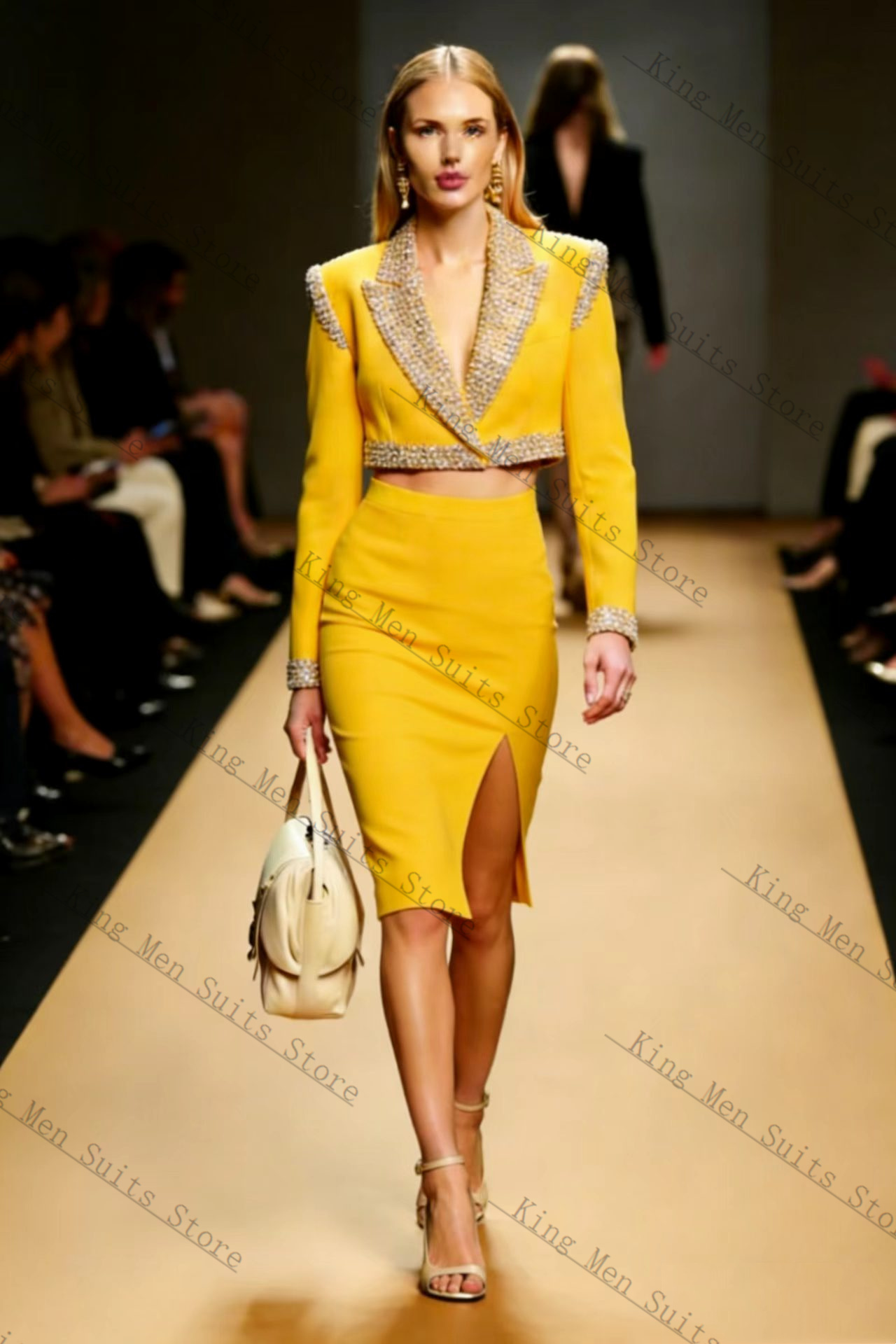 Yellow Crystals Women Suit Ski - Yellow Formal Wear Women 评论和价格