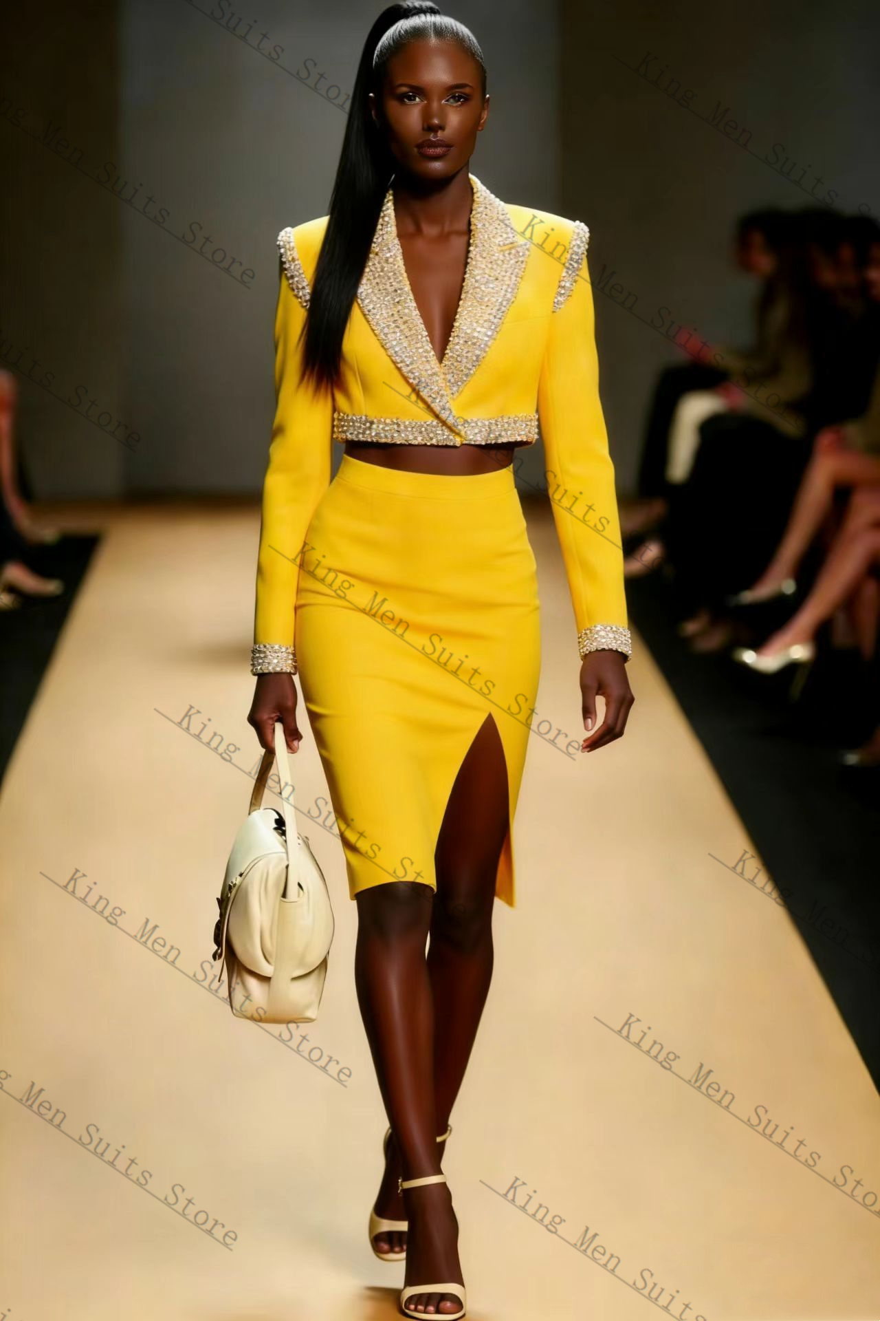 Yellow Crystals Women Suit Ski - Yellow Formal Wear Women 评论和价格