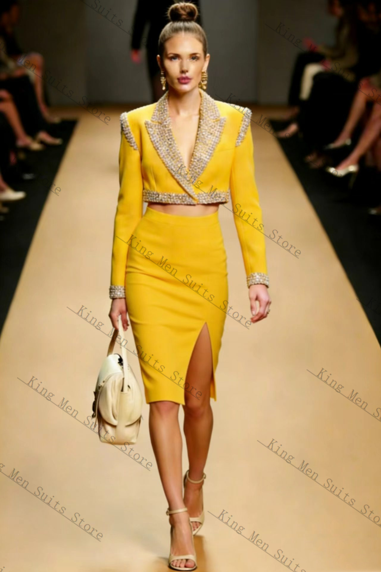 Yellow Crystals Women Suit Ski - Yellow Formal Wear Women 评论和价格