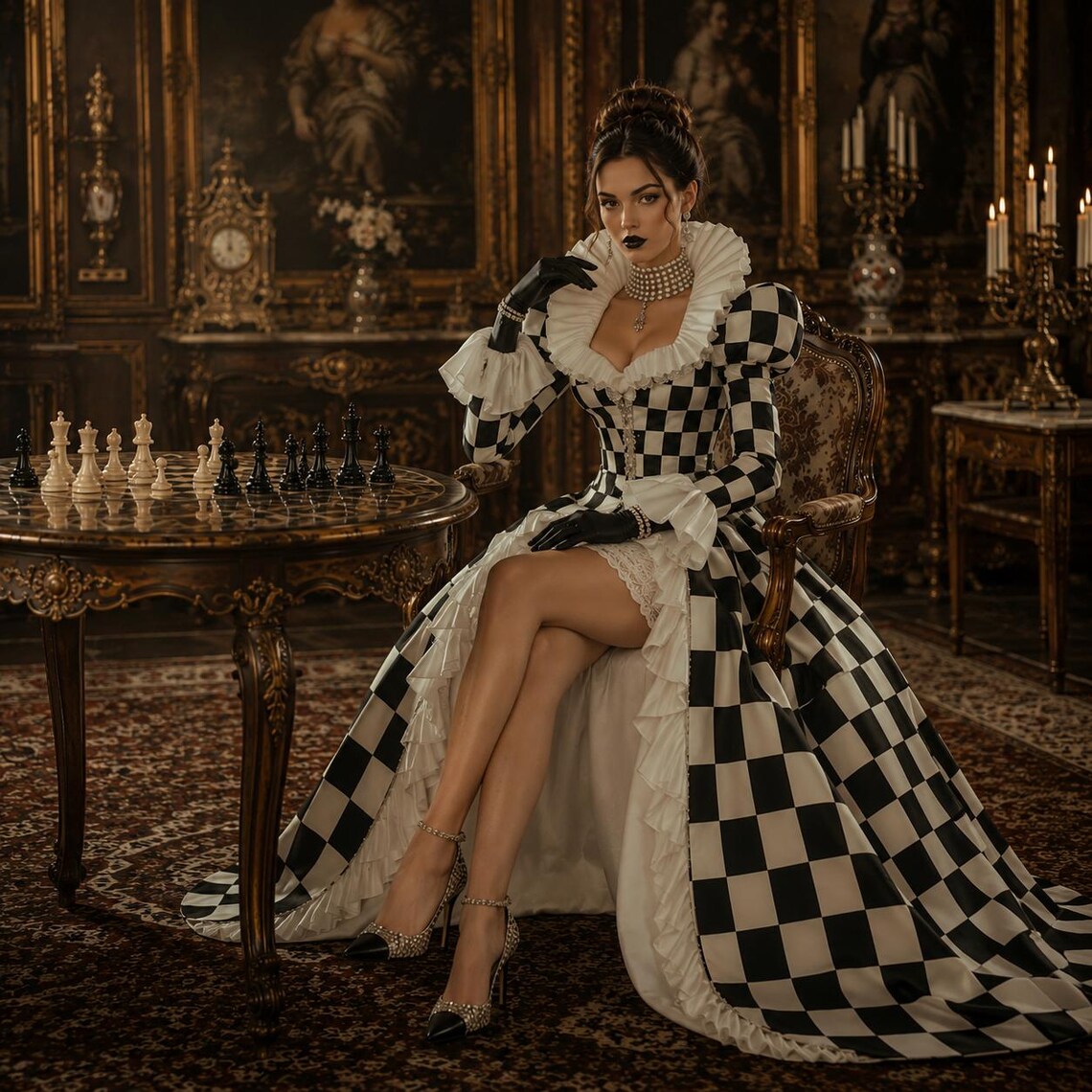 Custom Made Black White Checke - Women Formal Wear Dress 评论和价格