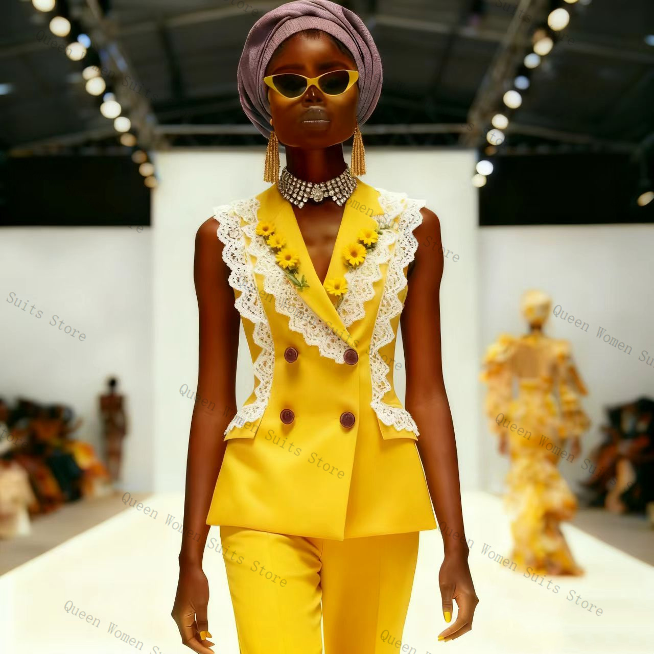Yellow White Lace Women Suit P - Yellow Formal Wear Women 评论和价格