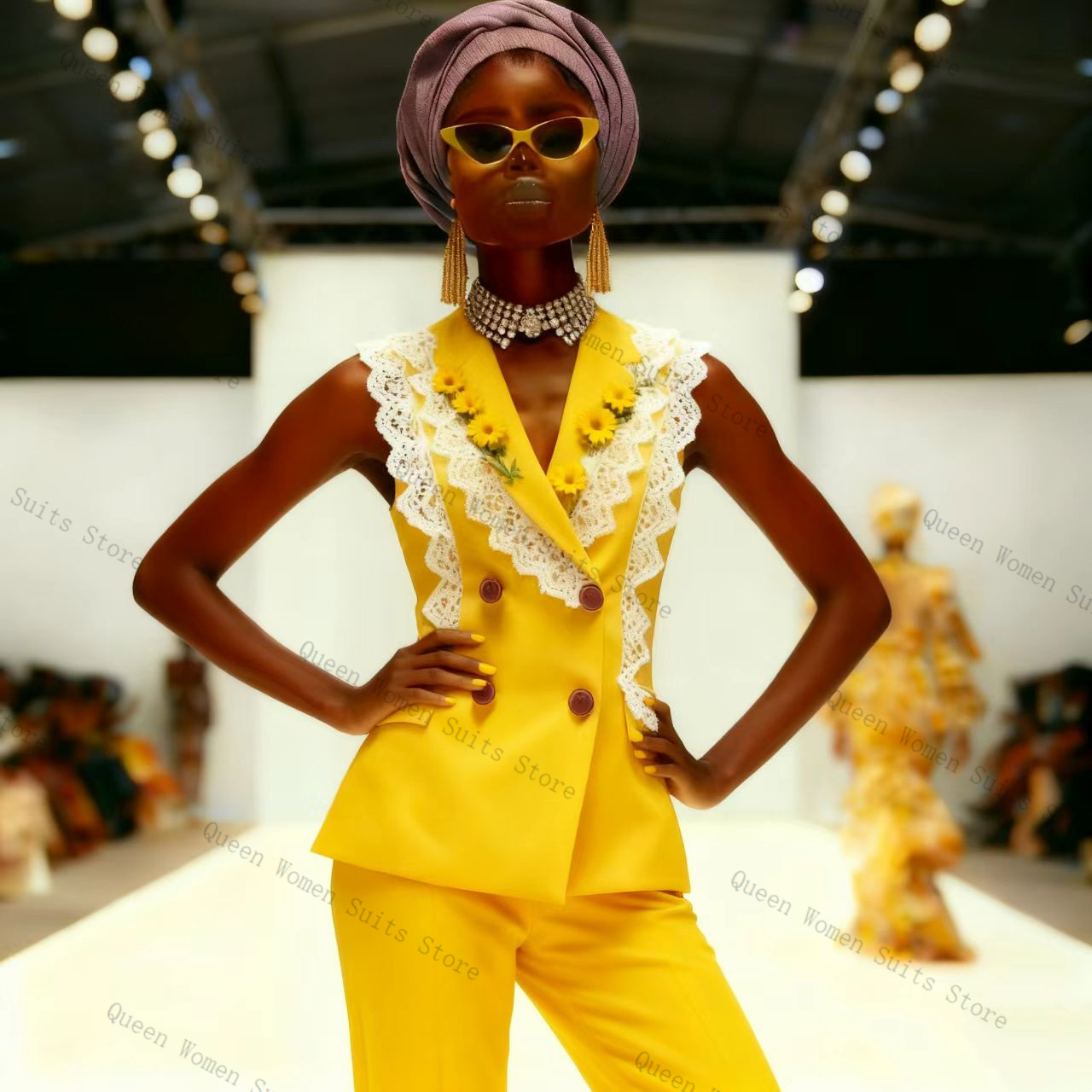 Yellow White Lace Women Suit P - Yellow Formal Wear Women 评论和价格