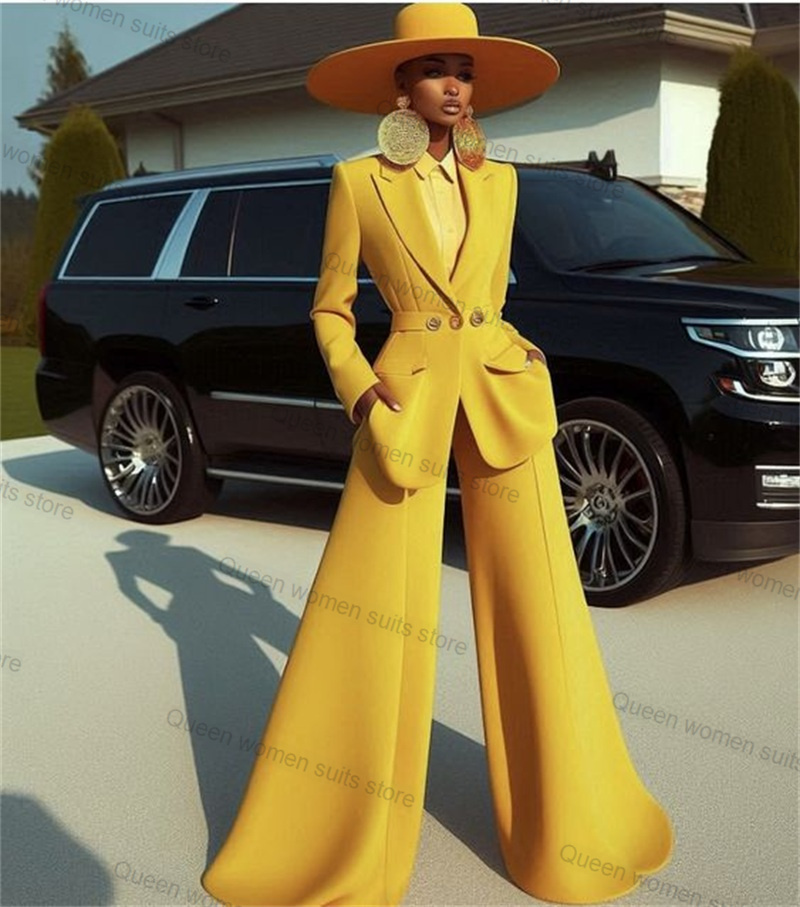 Yellow Cotton Women Suit Set 2 - Yellow Formal Wear Women 评论和价格