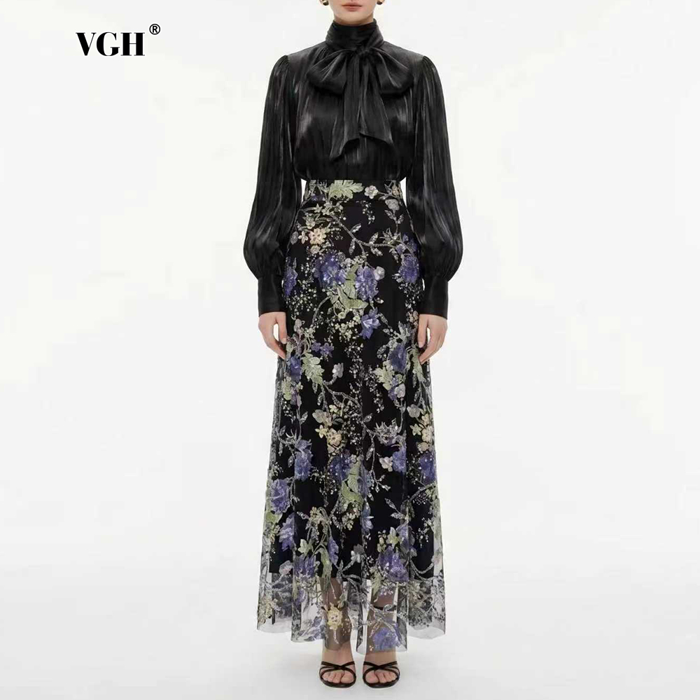 VGH Elegant Chic Black Floral  - Women'S Formal Wear Blouse 评论和价格