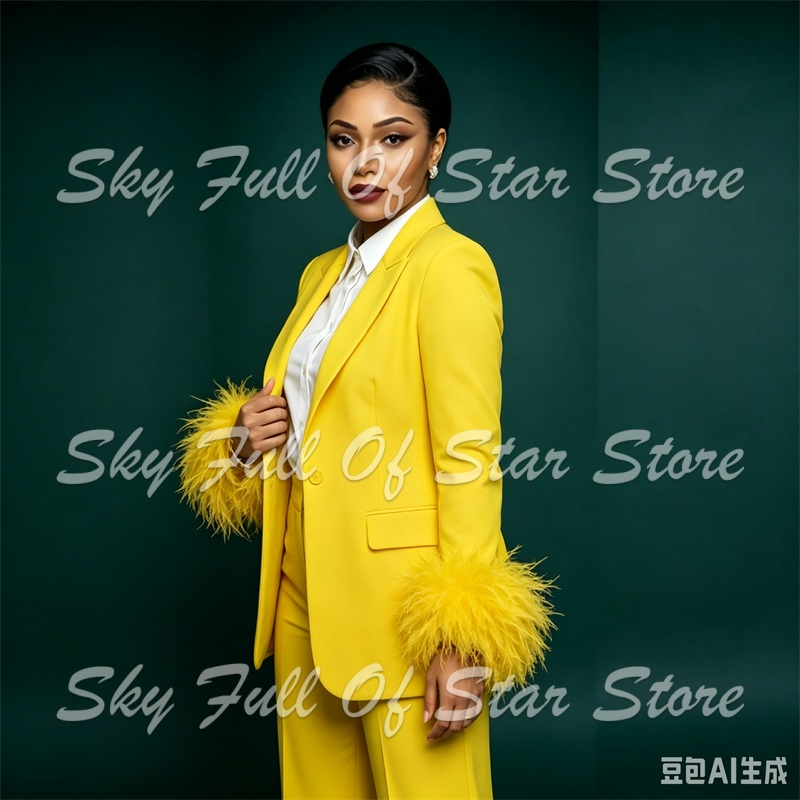 Bright Yellow Feather Cuff Wom - Yellow Formal Wear Women 评论和价格