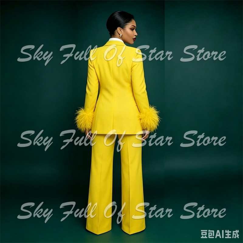 Bright Yellow Feather Cuff Wom - Yellow Formal Wear Women 评论和价格