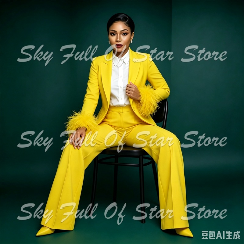 Bright Yellow Feather Cuff Wom - Yellow Formal Wear Women 评论和价格