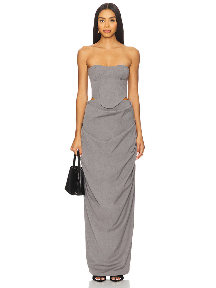 Grey Off Shoulder Corset Ruche - Women Formal Wear Dress 评论和价格