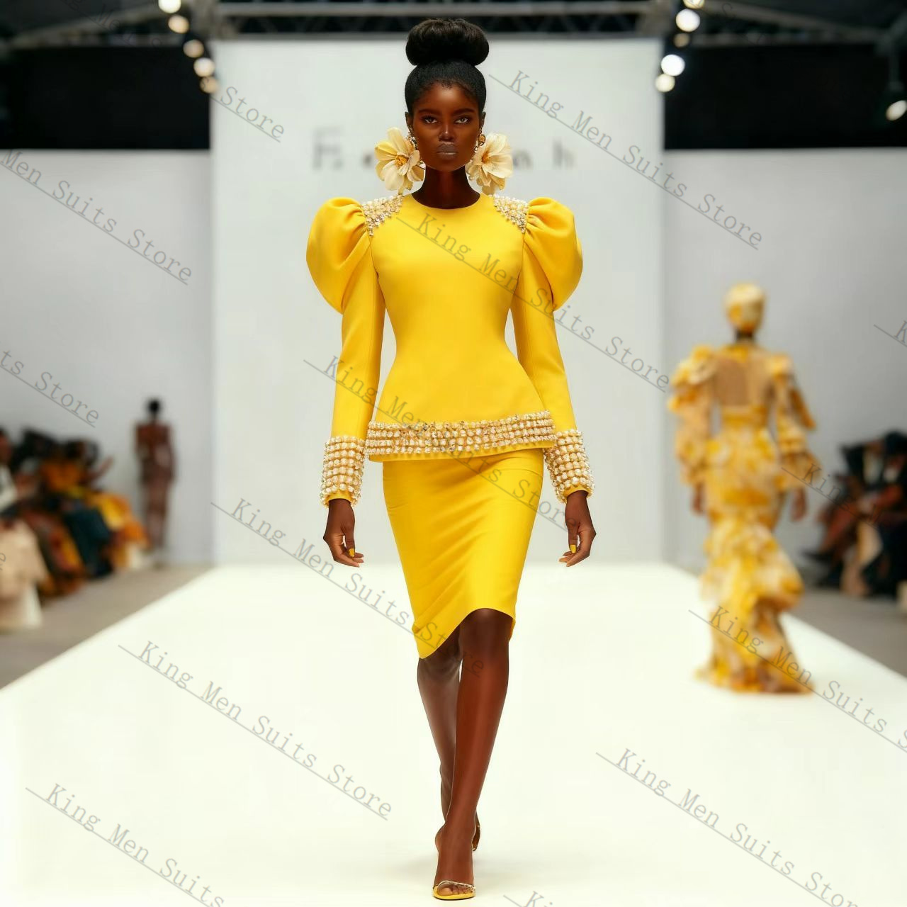 Yellow Black Women Suit Set 2  - Yellow Formal Wear Women 评论和价格