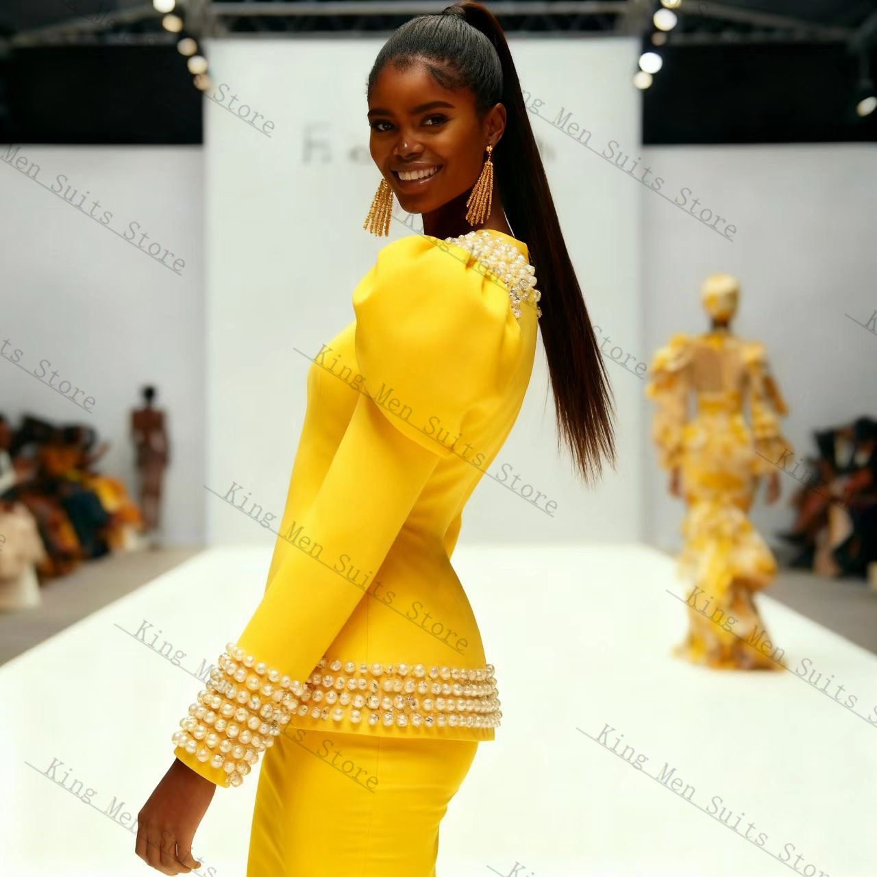 Yellow Black Women Suit Set 2  - Yellow Formal Wear Women 评论和价格