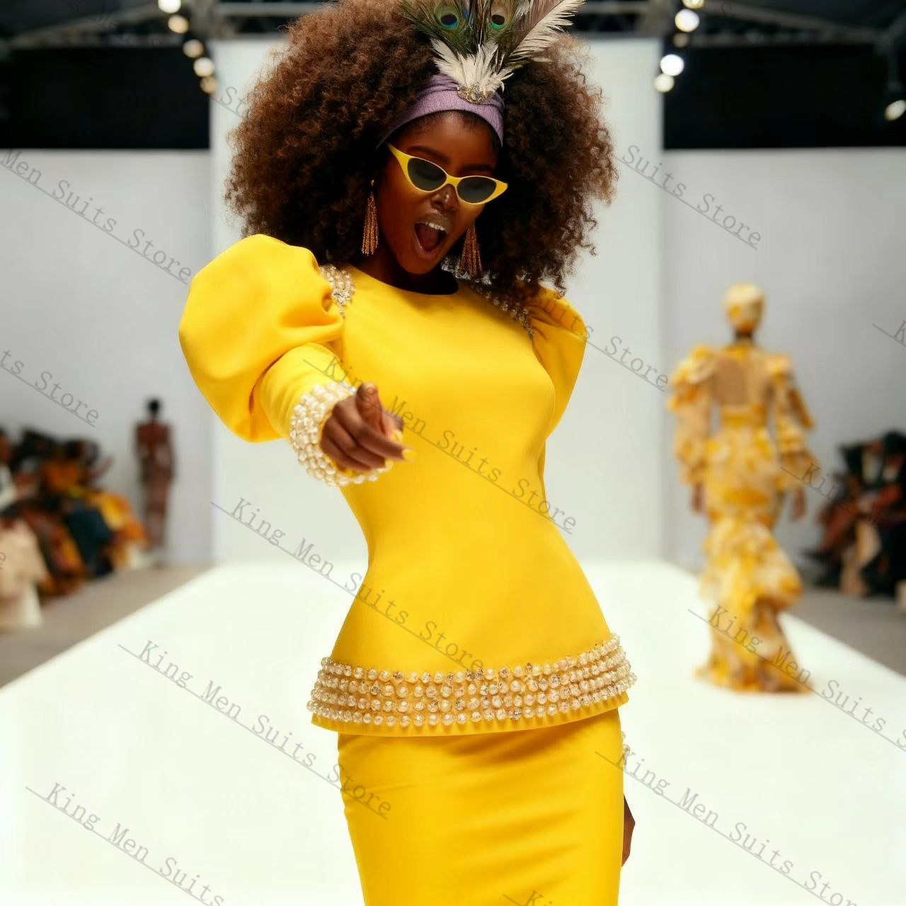 Yellow Black Women Suit Set 2  - Yellow Formal Wear Women 评论和价格